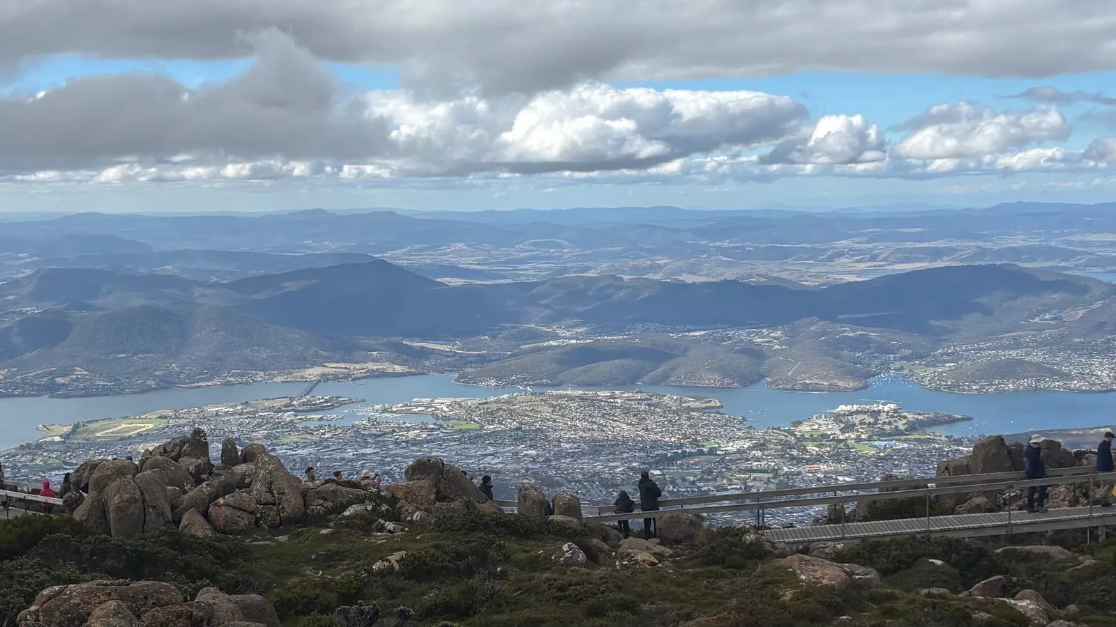 Panoramic view from Mount Wellington summit looking over Hobart city and the Derwent River, Tasmania