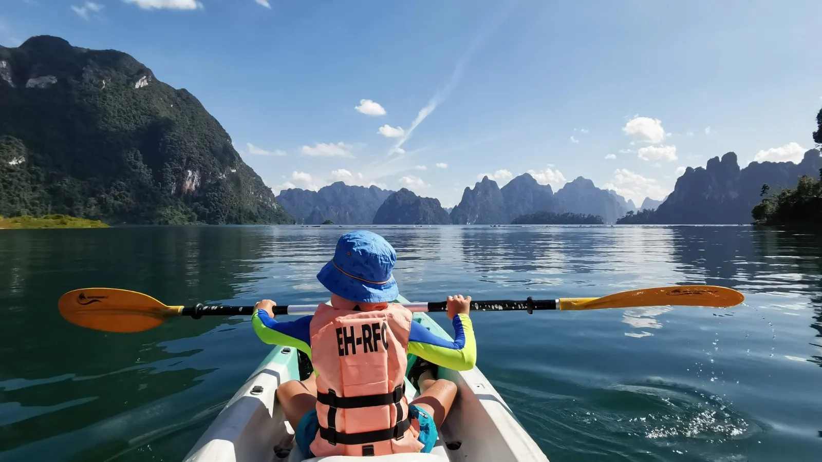Kayaking through the limestone karsts of Khao Sok National Park, Thailand